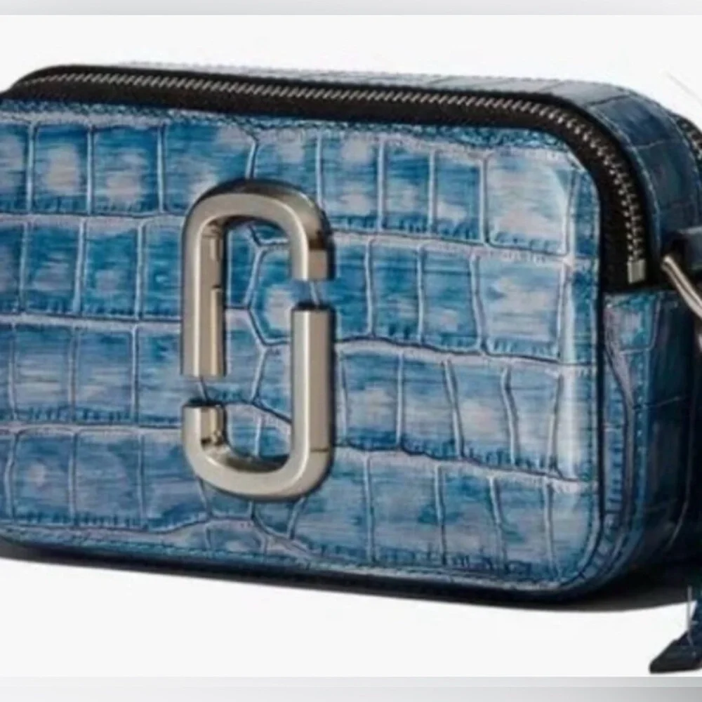 Marc Jacobs Blue Croc-Embossed Clutch with Feather Detail - Picture 2 of 7